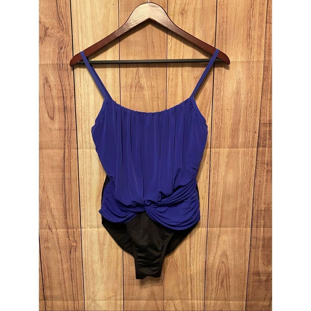 Magicsuit size 10 slimming draped one piece swimsuit black blue
